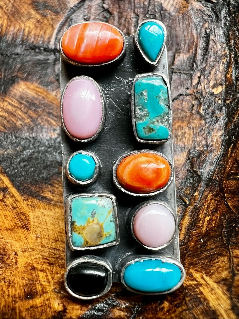 Sterling Silver Multi Stone Ring Kingman Turquoise Queen Conch Adjustable